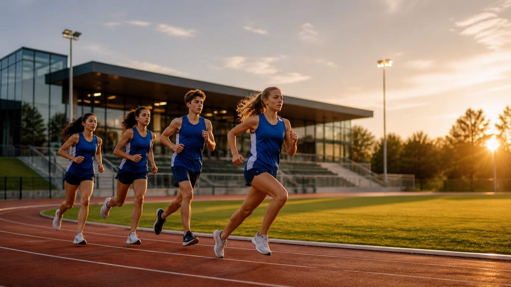 Young athletes training on an outdoor running track